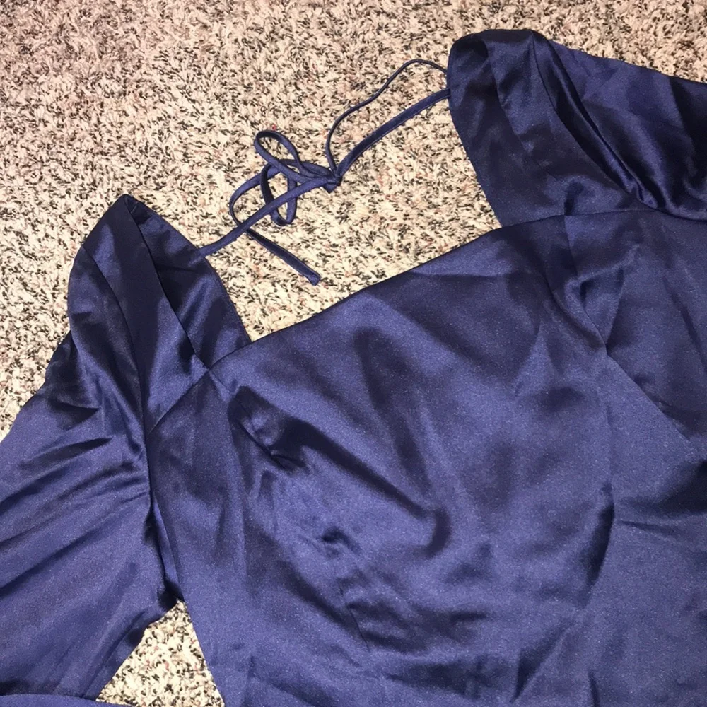 Wild Fable Bell Sleeve Scoop Tie Back Bodycon Mini Pleated Dress Navy | NWT! - Picture 3 of 9